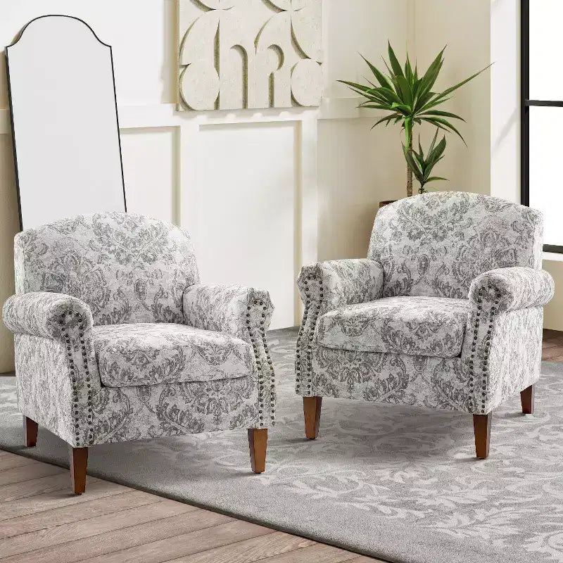 Lot de 2 fauteuils confortables Giampiero pour salon avec garnitures cloutées | ART OF LIVING DESIGNS