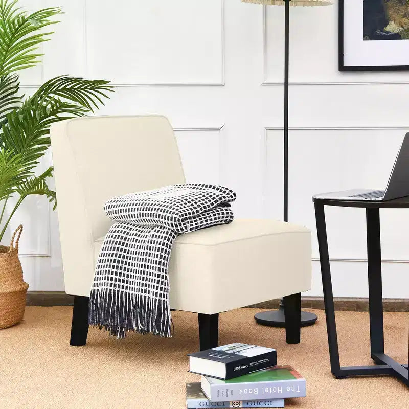 Costway Fauteuil d'appoint moderne sans accoudoirs, en tissu, avec pieds en bois d'hévéa, beige/gris
