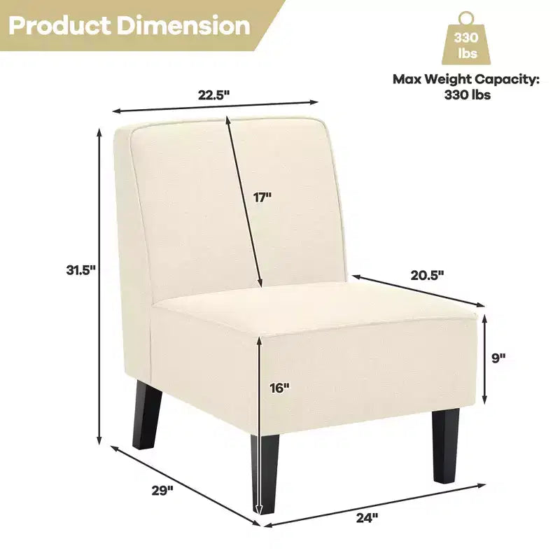 Costway Fauteuil d'appoint moderne sans accoudoirs, en tissu, avec pieds en bois d'hévéa, beige/gris