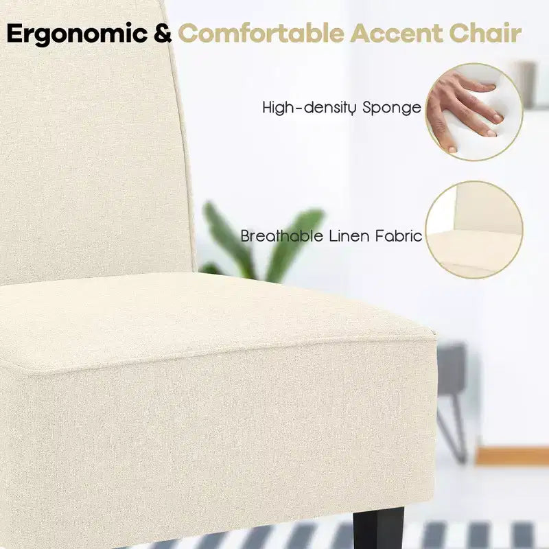 Costway Fauteuil d'appoint moderne sans accoudoirs, en tissu, avec pieds en bois d'hévéa, beige/gris