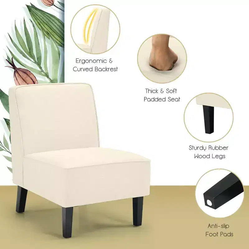 Costway Fauteuil d'appoint moderne sans accoudoirs, en tissu, avec pieds en bois d'hévéa, beige/gris