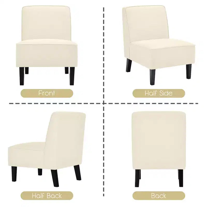 Costway Fauteuil d'appoint moderne sans accoudoirs, en tissu, avec pieds en bois d'hévéa, beige/gris