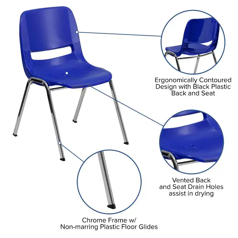 Flash Furniture 4 Pack HERCULES Series 880 lb. Capacity Ergonomic Shell Stack Chair with Chrome Frame and 18'' Seat Height