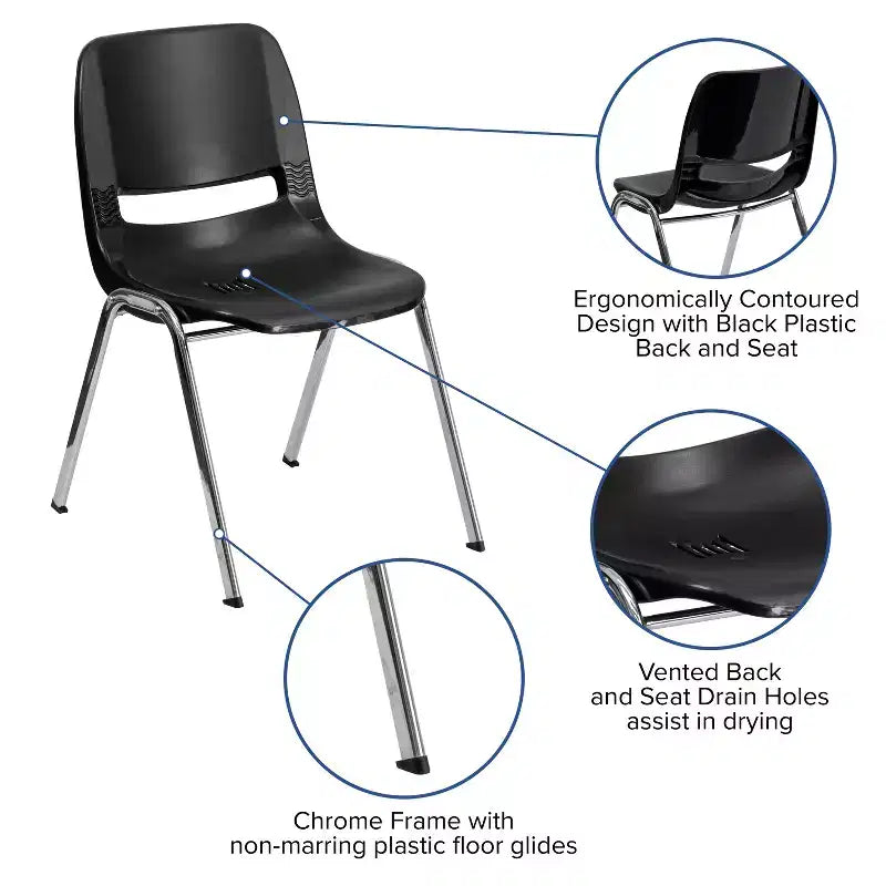 Flash Furniture 4 Pack HERCULES Series 880 lb. Capacity Ergonomic Shell Stack Chair with Chrome Frame and 18'' Seat Height