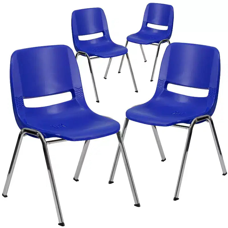 Flash Furniture 4 Pack HERCULES Series 880 lb. Capacity Ergonomic Shell Stack Chair with Chrome Frame and 18'' Seat Height