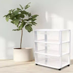 Tour de rangement Homz en plastique à 3 tiroirs transparents, petite, à roulettes, blanche, paquet de 2