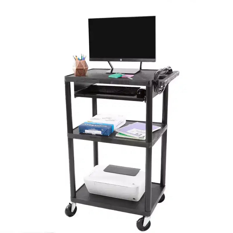 Chariot AV en plastique Stand Steady Line Leader avec plateau à clavier | Poste de travail mobile - Noir