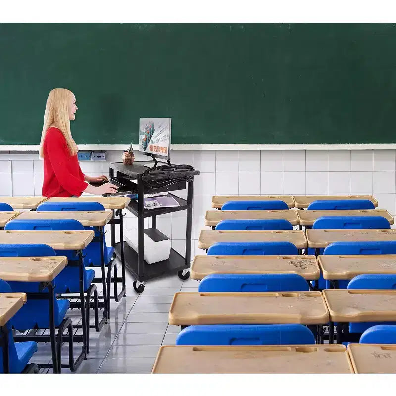 Chariot AV en plastique Stand Steady Line Leader avec plateau à clavier | Poste de travail mobile - Noir