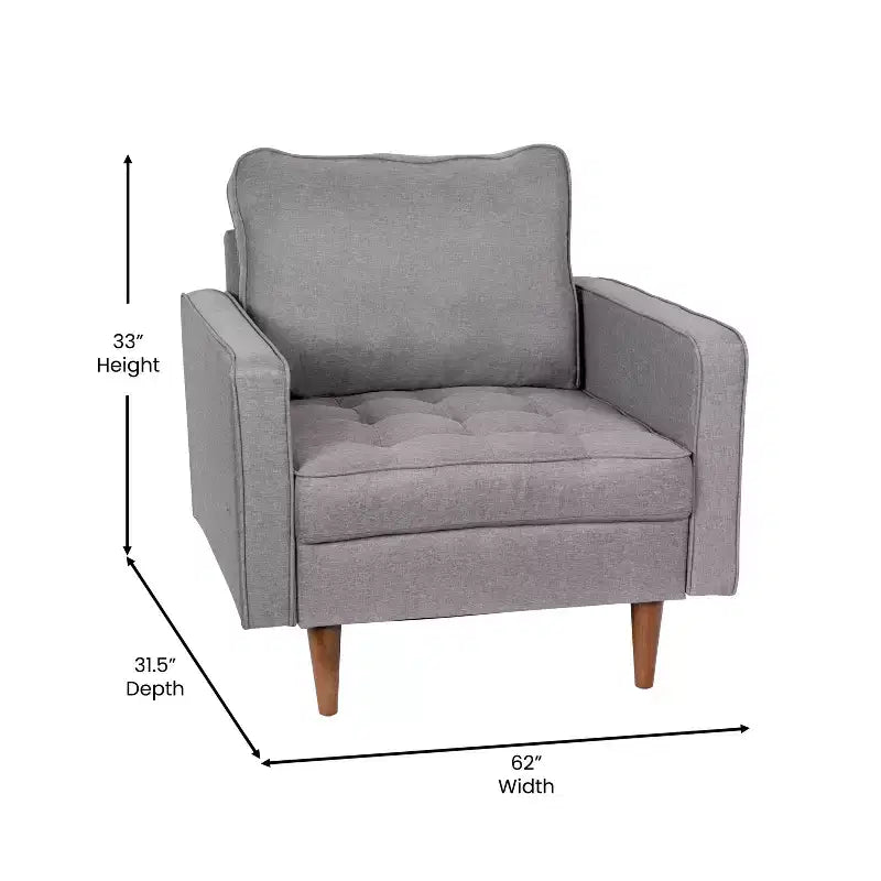 Fauteuil d'appoint rembourré Emma et Oliver style Mid-Century Modern avec ressorts ensachés, pieds en bois et coussins de dossier amovibles