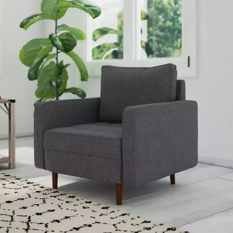 Fauteuil d'appoint rembourré Emma et Oliver style Mid-Century Modern avec ressorts ensachés, pieds en bois et coussins de dossier amovibles