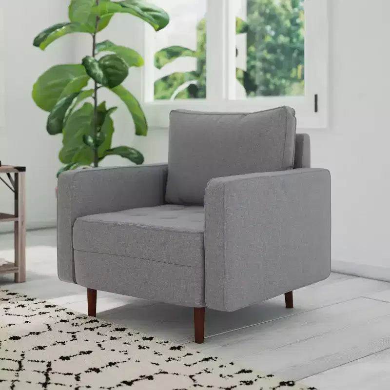 Fauteuil d'appoint rembourré Emma et Oliver style Mid-Century Modern avec ressorts ensachés, pieds en bois et coussins de dossier amovibles