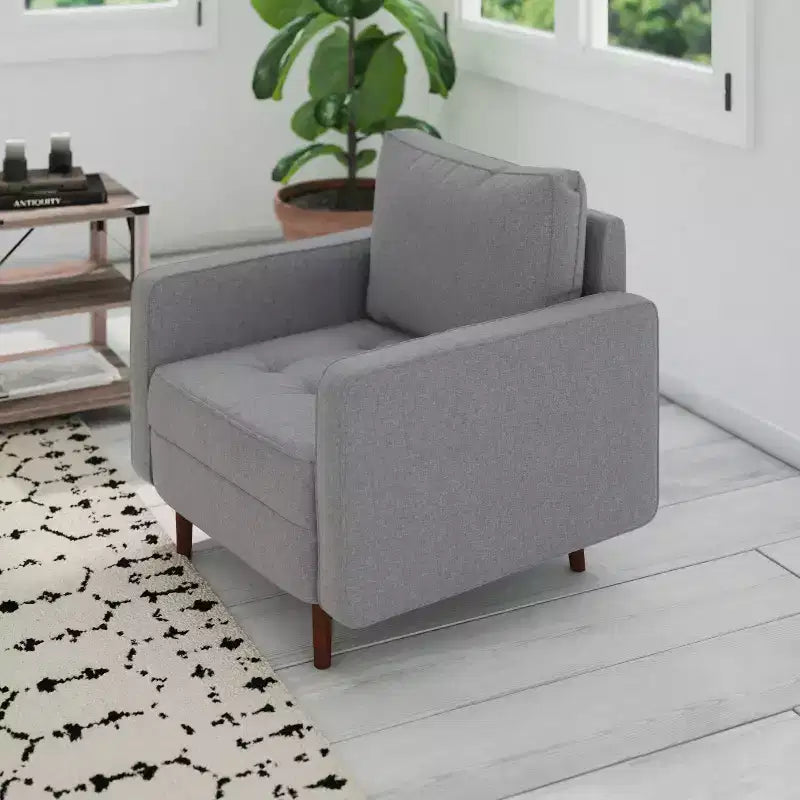 Fauteuil d'appoint rembourré Emma et Oliver style Mid-Century Modern avec ressorts ensachés, pieds en bois et coussins de dossier amovibles