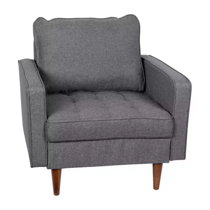 Emma and Oliver Upholstered Mid-Century Modern Pocket Spring Accent Chair with Wooden Legs and Removable Back Pillows
