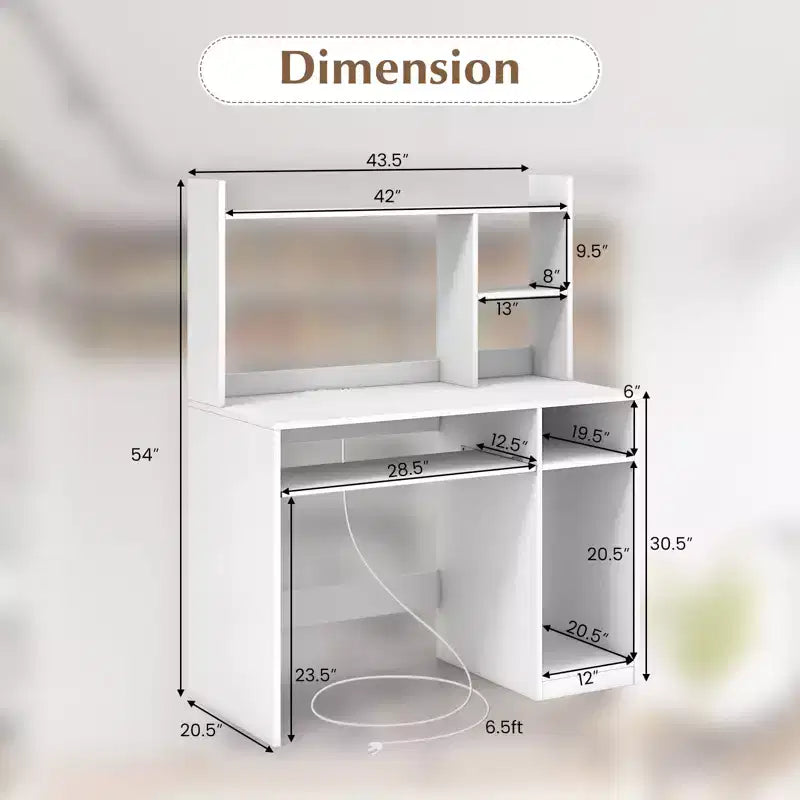 Bureau informatique Costway avec étagère, station de charge, surmeuble et support pour unité centrale