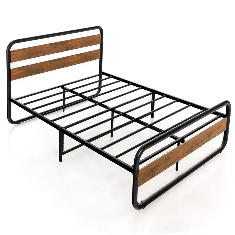 Costway Metal Bed Frame Arc Platform Headboard Footboard Mattress Foundation Black
