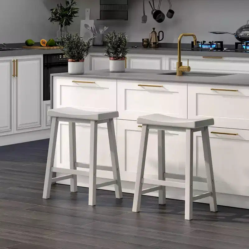 Costway Lot de 2 tabourets de bar en forme de selle Chaises de salle à manger hauteur comptoir avec pieds en bois Noir/Gris/Blanc