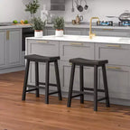 Costway Lot de 2 tabourets de bar en forme de selle Chaises de salle à manger hauteur comptoir avec pieds en bois Noir/Gris/Blanc