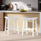 Costway Lot de 2 tabourets de bar en forme de selle Chaises de salle à manger hauteur comptoir avec pieds en bois Noir/Gris/Blanc