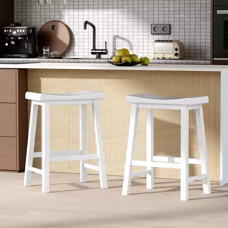 Costway Lot de 2 tabourets de bar en forme de selle Chaises de salle à manger hauteur comptoir avec pieds en bois Noir/Gris/Blanc