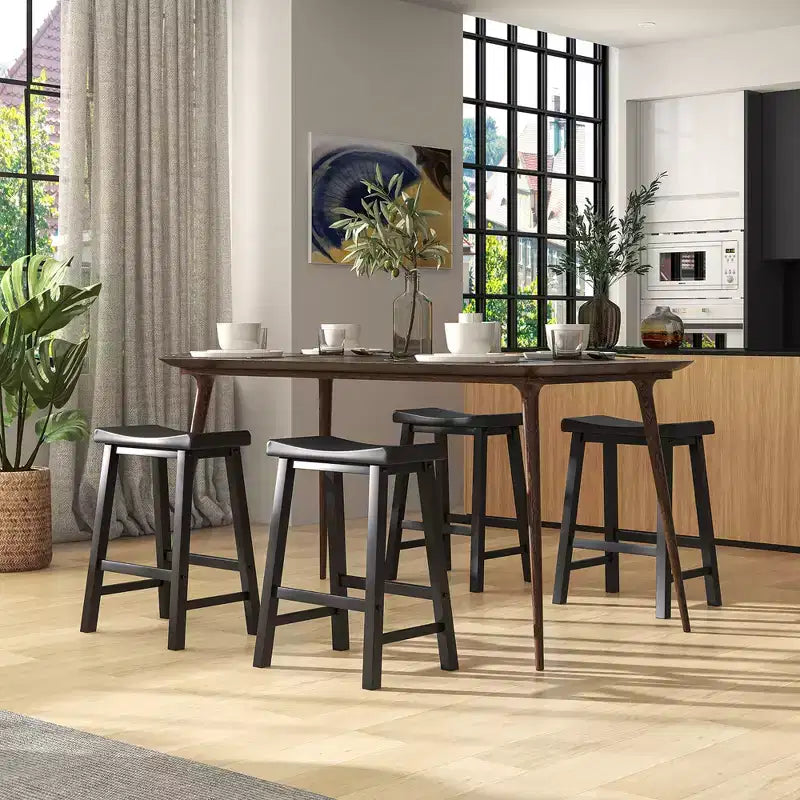 Costway Lot de 2 tabourets de bar en forme de selle Chaises de salle à manger hauteur comptoir avec pieds en bois Noir/Gris/Blanc