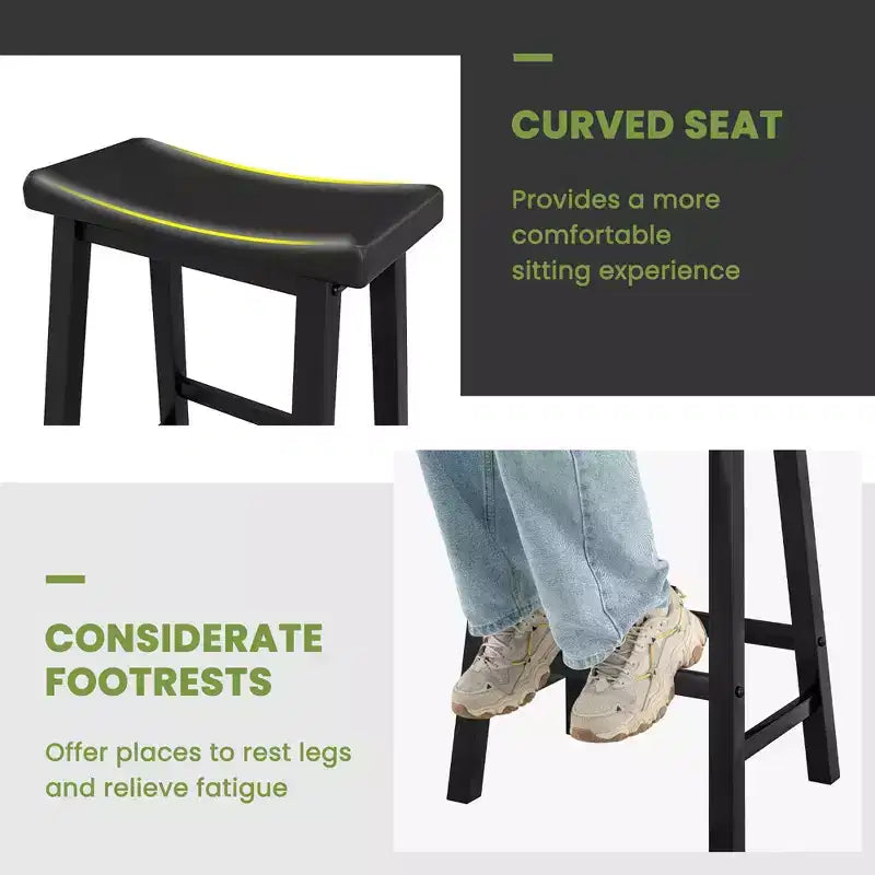 Costway Lot de 2 tabourets de bar en forme de selle Chaises de salle à manger hauteur comptoir avec pieds en bois Noir/Gris/Blanc