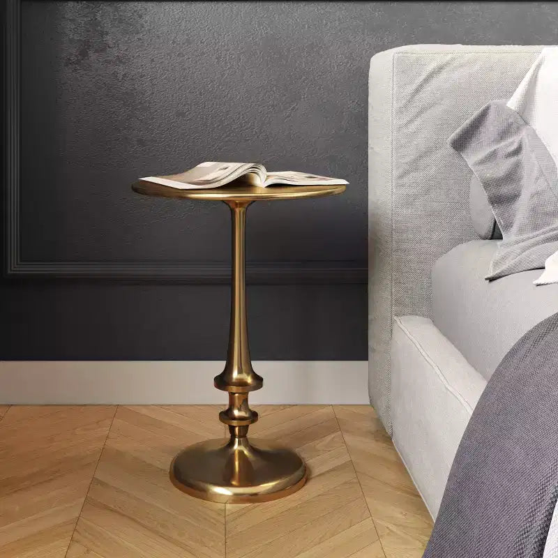 Side Table - Iron Pedestal Table with Antiqued Brass Finish for Couch, Loveseat, Entryway, or Bed - Vintage Living Room Furniture by Lavish Home