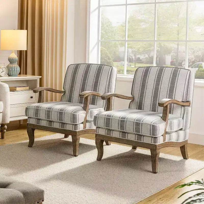 Rinaldo Farmhouse Style Armchair with with Solid Wood Arms for Living Room Lounge Bedroom Set of 2| ART OF LIVING DESIGNS
