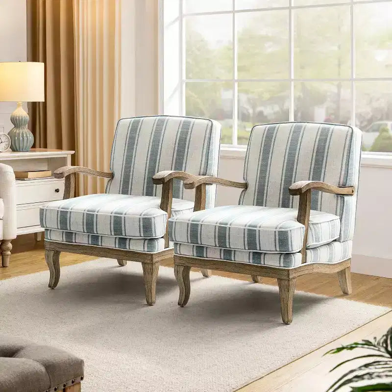 Fauteuil Rinaldo de style campagnard avec accoudoirs en bois massif pour salon, salle de détente, chambre à coucher, lot de 2 | ART OF LIVING DESIGNS