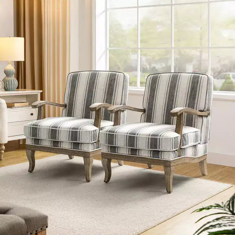 Fauteuil Rinaldo de style campagnard avec accoudoirs en bois massif pour salon, salle de détente, chambre à coucher, lot de 2 | ART OF LIVING DESIGNS