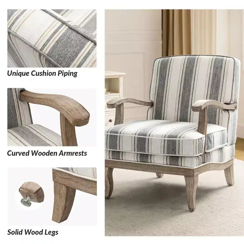 Fauteuil Rinaldo de style campagnard avec accoudoirs en bois massif pour salon, salle de détente, chambre à coucher, lot de 2 | ART OF LIVING DESIGNS