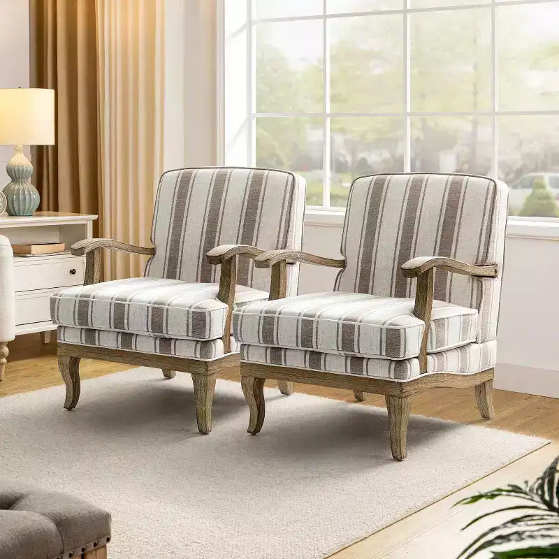 Fauteuil Rinaldo de style campagnard avec accoudoirs en bois massif pour salon, salle de détente, chambre à coucher, lot de 2 | ART OF LIVING DESIGNS