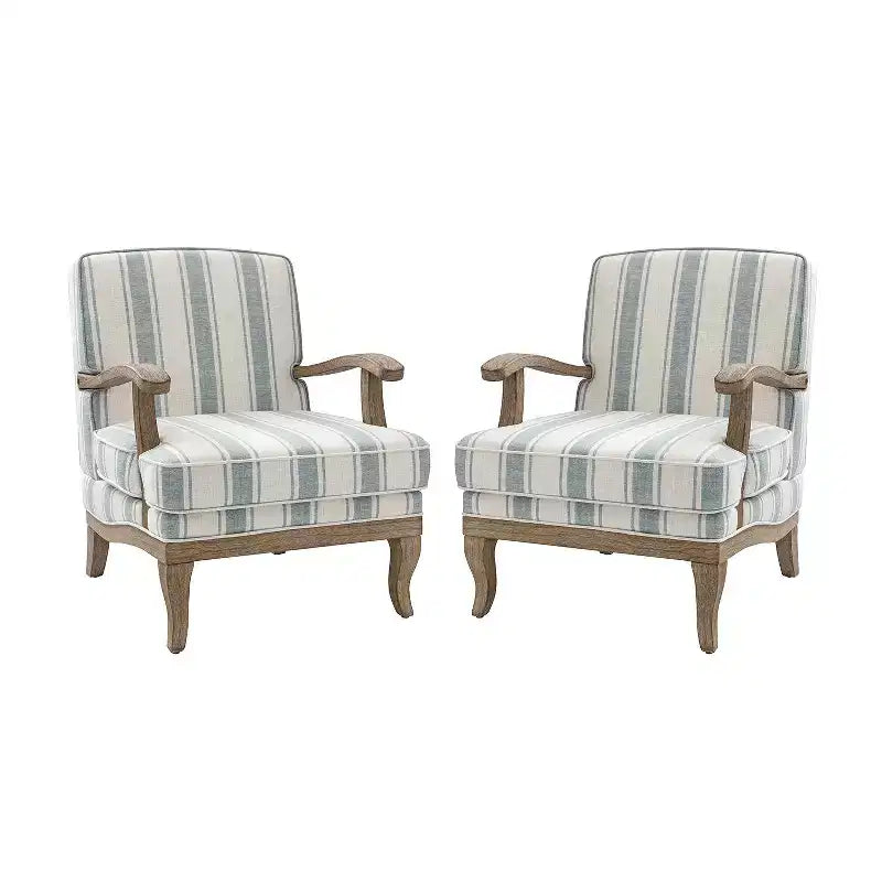 Fauteuil Rinaldo de style campagnard avec accoudoirs en bois massif pour salon, salle de détente, chambre à coucher, lot de 2 | ART OF LIVING DESIGNS