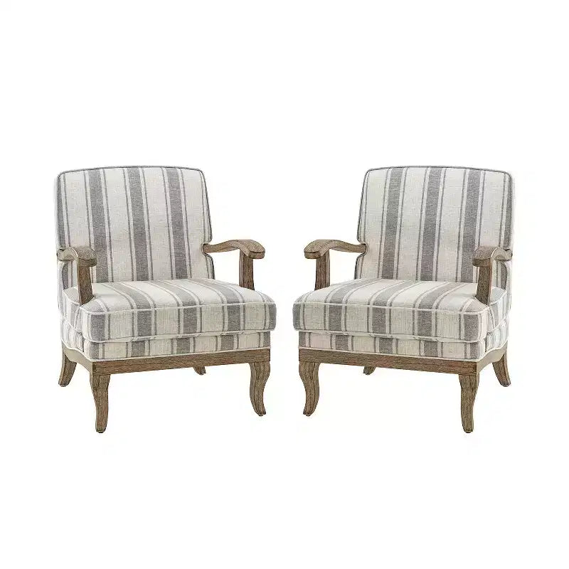 Fauteuil Rinaldo de style campagnard avec accoudoirs en bois massif pour salon, salle de détente, chambre à coucher, lot de 2 | ART OF LIVING DESIGNS