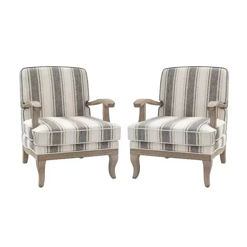 Fauteuil Rinaldo de style campagnard avec accoudoirs en bois massif pour salon, salle de détente, chambre à coucher, lot de 2 | ART OF LIVING DESIGNS