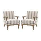 Fauteuil Rinaldo de style campagnard avec accoudoirs en bois massif pour salon, salle de détente, chambre à coucher, lot de 2 | ART OF LIVING DESIGNS