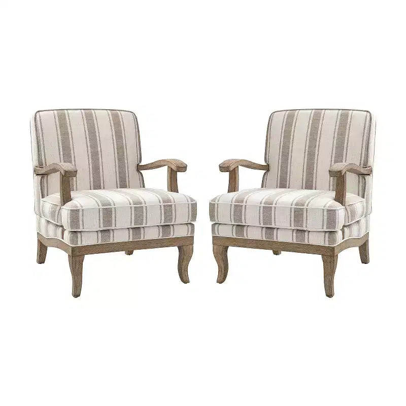 Fauteuil Rinaldo de style campagnard avec accoudoirs en bois massif pour salon, salle de détente, chambre à coucher, lot de 2 | ART OF LIVING DESIGNS