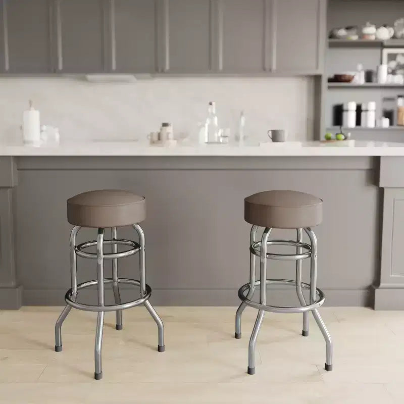 Emma et Oliver - Lot de 2 tabourets de bar chromés à double anneau
