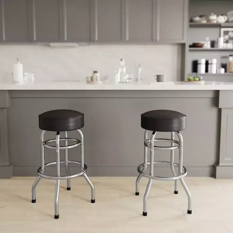 Emma et Oliver - Lot de 2 tabourets de bar chromés à double anneau