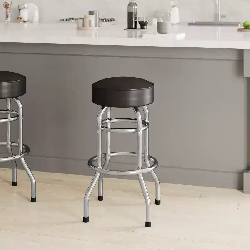 Emma et Oliver - Lot de 2 tabourets de bar chromés à double anneau