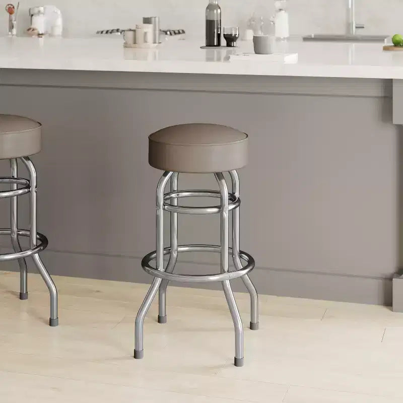 Emma et Oliver - Lot de 2 tabourets de bar chromés à double anneau