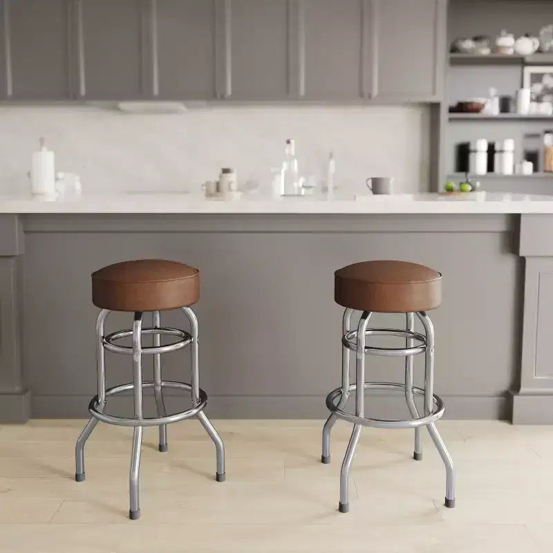 Emma et Oliver - Lot de 2 tabourets de bar chromés à double anneau