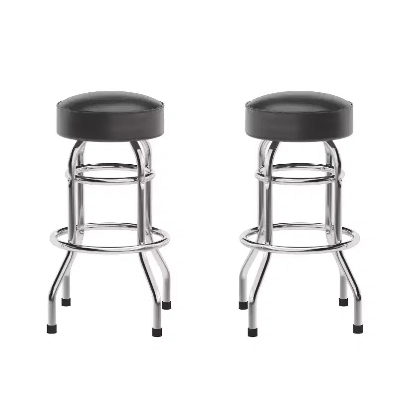 Emma et Oliver - Lot de 2 tabourets de bar chromés à double anneau