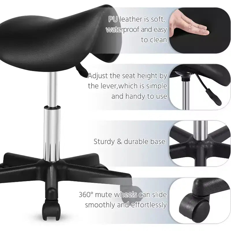 Tabouret à roulettes Yaheetech, siège de selle, chaise de salon hydraulique réglable