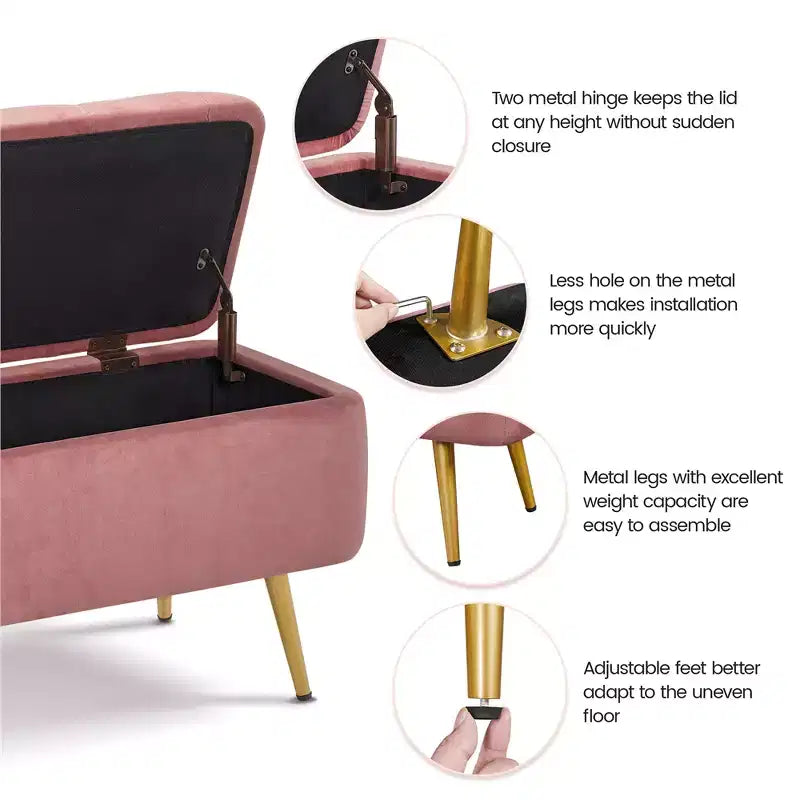 Yaheetech Banc Coffre de Rangement Rembourré Moderne Pouf Repose-pieds