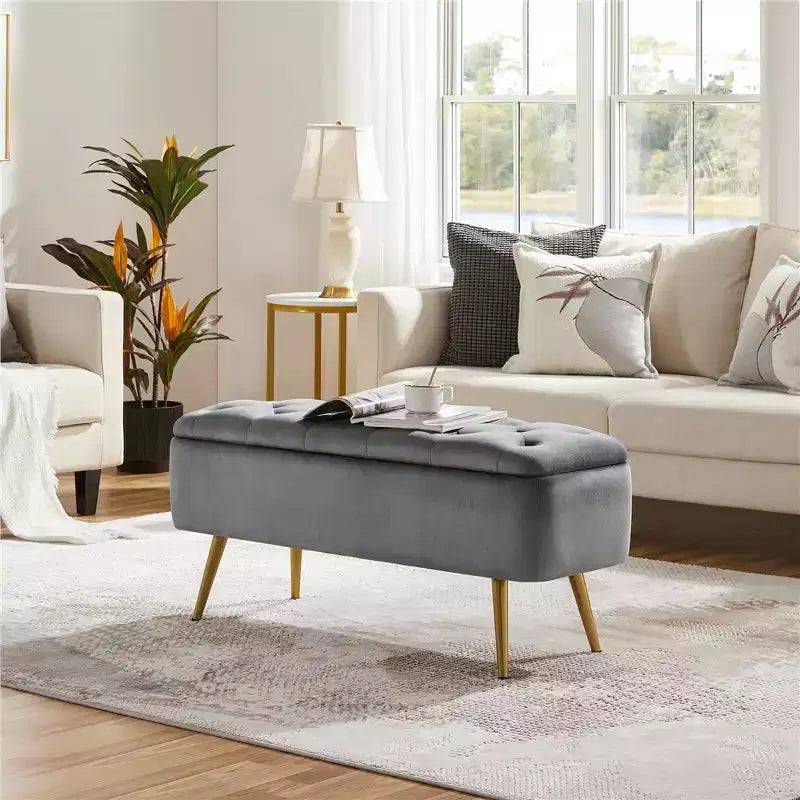 Yaheetech Banc Coffre de Rangement Rembourré Moderne Pouf Repose-pieds