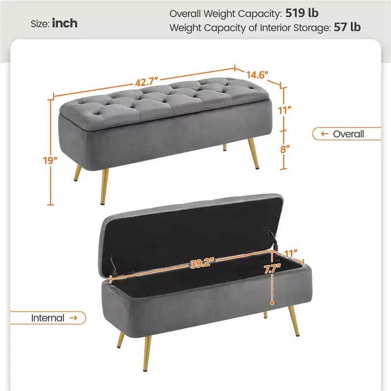 Yaheetech Banc Coffre de Rangement Rembourré Moderne Pouf Repose-pieds