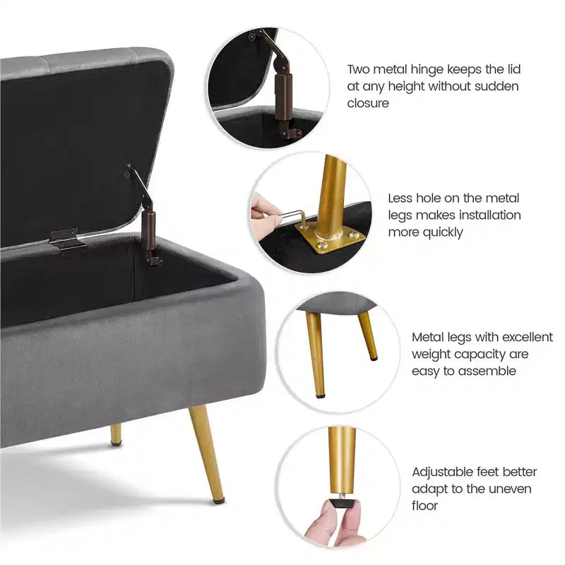 Yaheetech Banc Coffre de Rangement Rembourré Moderne Pouf Repose-pieds
