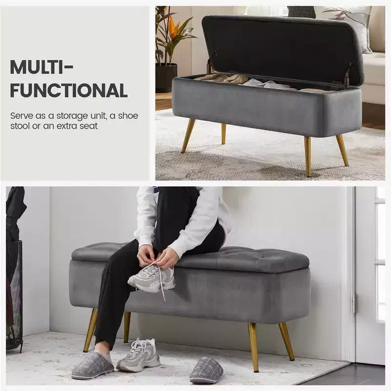 Yaheetech Banc Coffre de Rangement Rembourré Moderne Pouf Repose-pieds