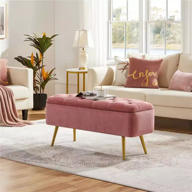 Yaheetech Banc Coffre de Rangement Rembourré Moderne Pouf Repose-pieds
