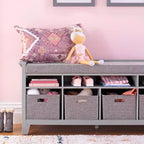 Banc de rangement pour enfants Martha Stewart : étagère de bibliothèque en bois pour salle de jeux pour enfants, coin lecture et organisateur de jouets avec bac en tissu